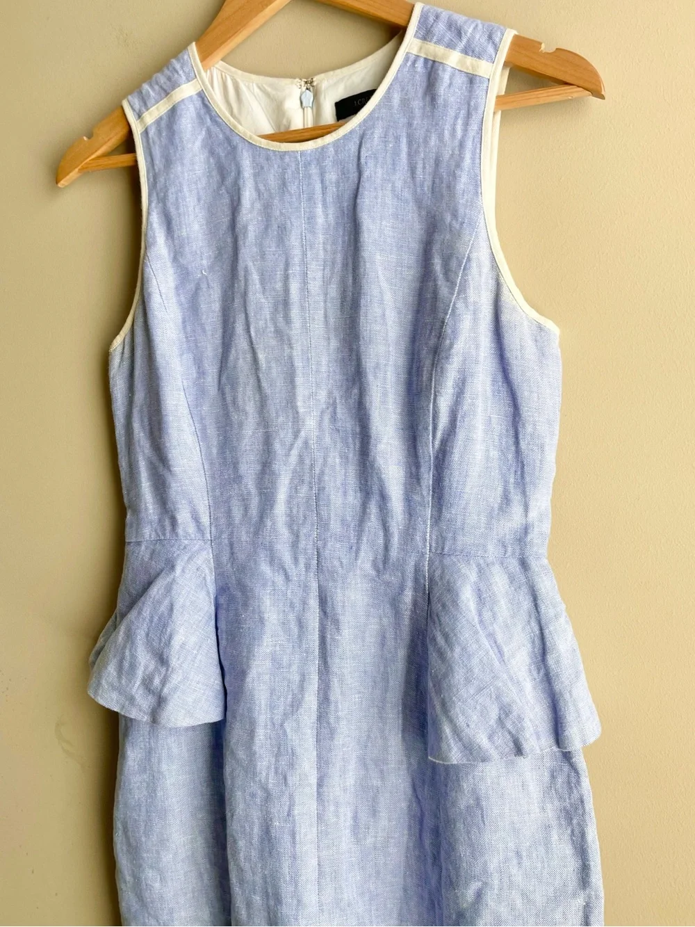 J. Crew Light Blue 100% Linen Sleeveless Peplum Midi Dress
